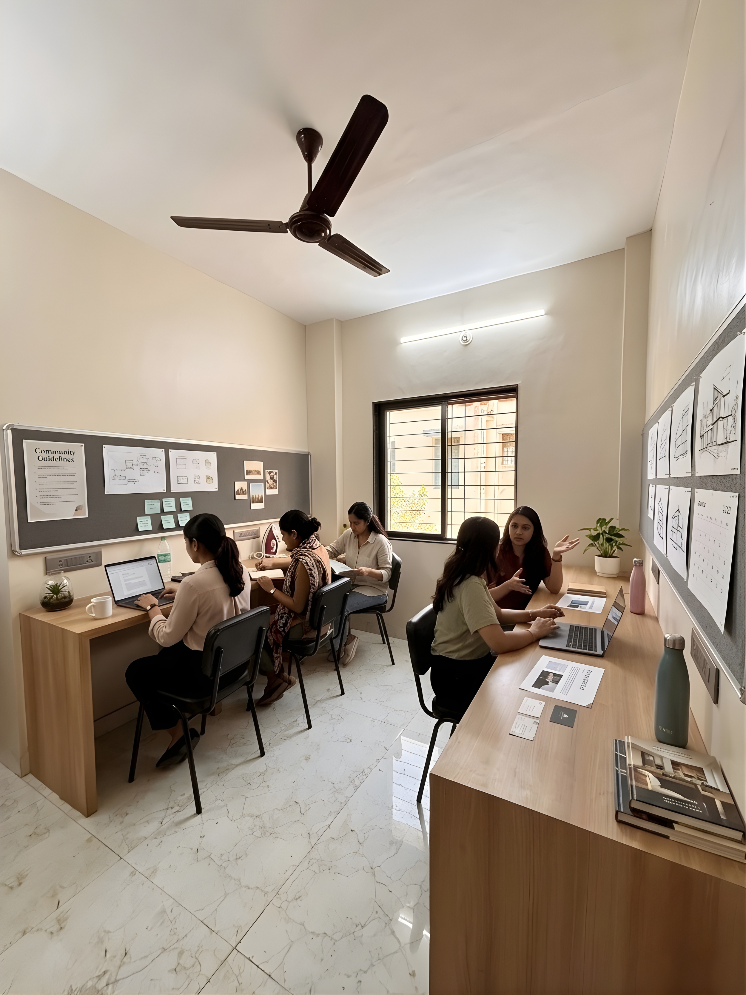Productive study environment with individual desks at girls hostel D Gloaming Nest Kalyani Nagar